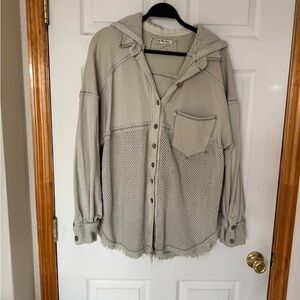 Sage Green Button-Up Mesh Hooded Jacket